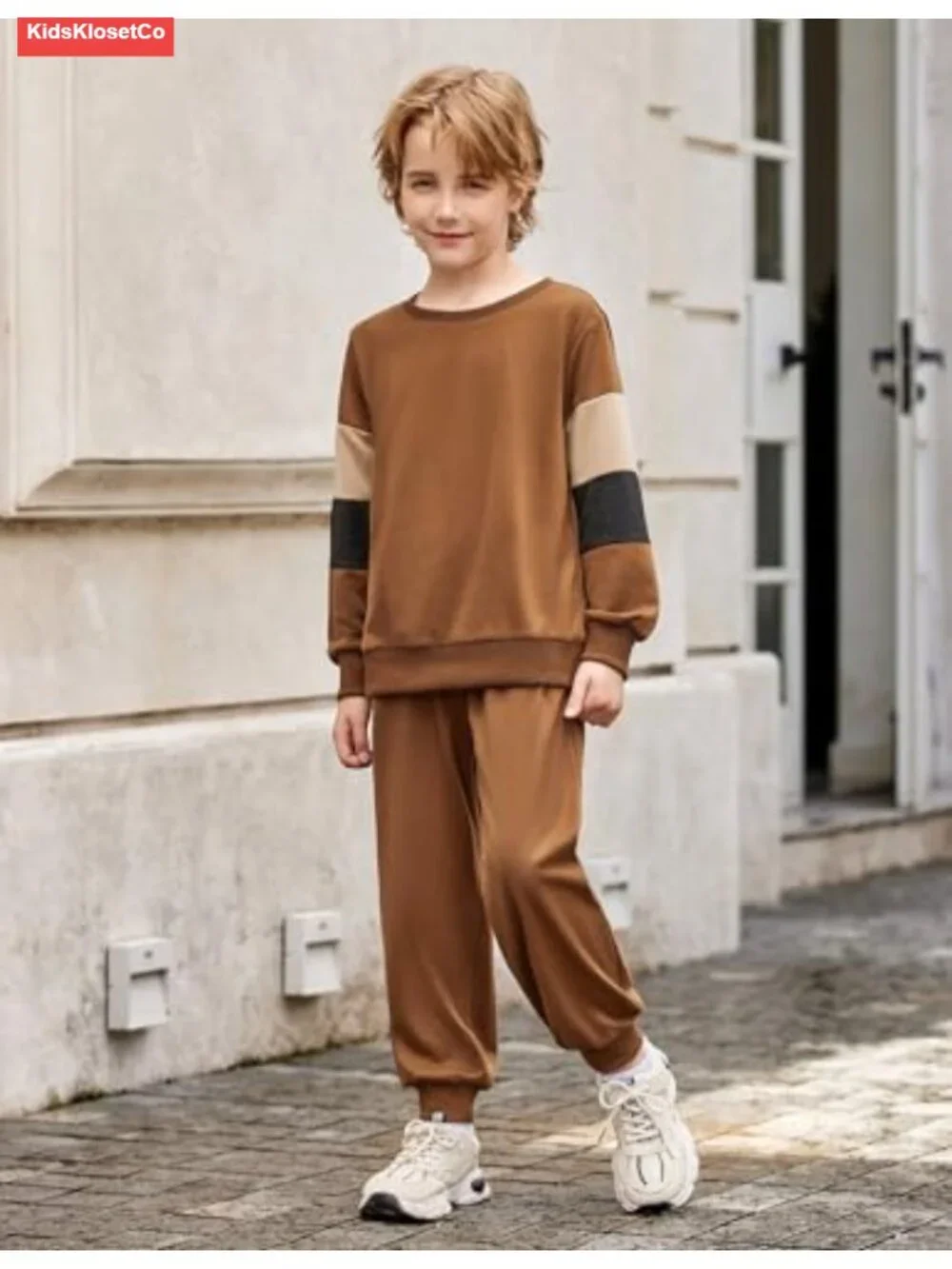 Boy's 2-Piece Color Block Sweatshirt & Pants Set Long Sleeve Pull-On